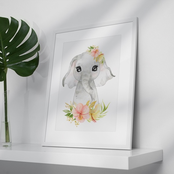 Cute Watercolor Floral Elephant Wall Art Print Poster Unframed - Picture 5 of 15